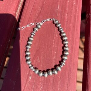 Navajo Machine Made Sterling Silver Pearl Bracelet Adjustable with Extender